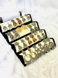 RATNAASYA Ratnaasya Premium 12 Pair Oxidized Jhumka Earrings Combo Set with Jewelry Box Alloy Jhumki Earring, Drops & Danglers, Hoop Earring, Earring Set