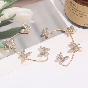Vembley Korean Gold Butterfly Wrap Crawler Ear Cuff No Piercing Earrings 2Pcs/Set Metal Cuff Earring