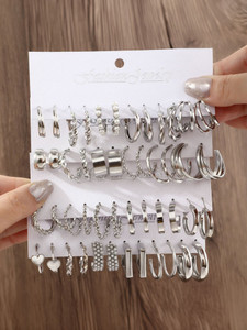 Vembley Combo Of 24 Pairs Silver Plated Hoop And Pearl Earrings For Women/Girls Alloy Hoop Earring