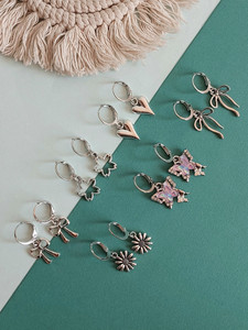 OCTAGON HUB 6 Pair Stylish Trendy Earrings For Women And Girls Gift Korean Aesthetic Jewelry Cubic Zirconia, Crystal Gold, Brass, Alloy Hoop Earring