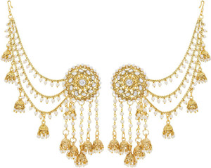 LUXOR Bahubali Gold Plated Pearl Chain Dangler Earrings for Women Pearl, Beads Alloy Jhumki Earring