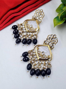 undefined Traditional Black Drops Kundan & Beaded Chandbali Earrings Alloy Chandbali Earring