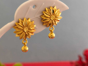 Kesvi 1 GRAM GOLD P[LATED Exquisite Sunflower Stud Earrings with Dangle Bead Brass Drops & Danglers, Huggie Earring, Stud Earring, Earring Set