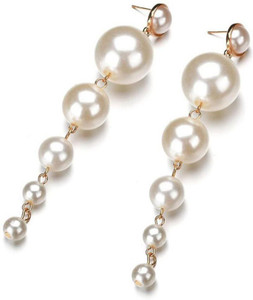 RISHIKA ENTERPRISES Gold Plated Long Pearl Alloy Drops & Danglers Pearl Alloy, Brass Drops & Danglers