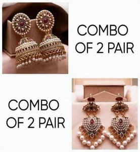 Vastaraj Traditional Jhumka Earrings Combo – Set of 2 Pairs Beads Brass Jhumki Earring