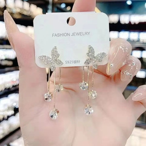 Celestique Korean Style Stone Decor Butterfly Shaped Earrings Alloy Rhinestone Studs, Drops & Danglers