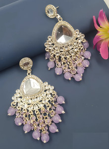 टेस्सारा Silver-Plated AD Stone & Lavender Pearl Earrings for Women & Girls Alloy Drops & Danglers