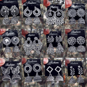 JV CREATION Latest Designer Jhumki Silver Earrings Set Combo Of 12 pairs Cubic Zirconia Alloy Chandbali Earring, Drops & Danglers, Jhumki Earring, Stud Earring, Earring Set