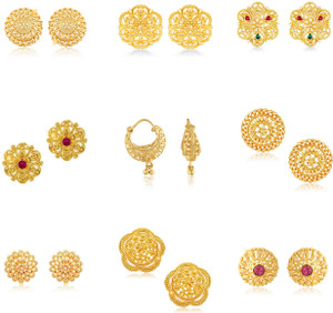 VIGHNAHARTA Traditional wear (VFJ1171-1198-1197-1140-1102-1109-1112-1117-1192ERG) Gold Plated Stud and Bali Earrings Mega Combo set Alloy Stud Earring