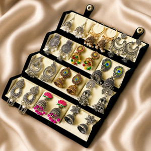 DELIZZA Trendy Random 12 Pair Combo Jhumki Stud Earrings with Velvet Box for Women. Diamond Alloy Jhumki Earring, Earring Set