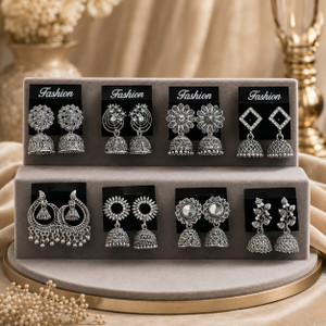 Gimiss Oxidised Silver Plated Jhumka Earrings Combo Set - Image 2