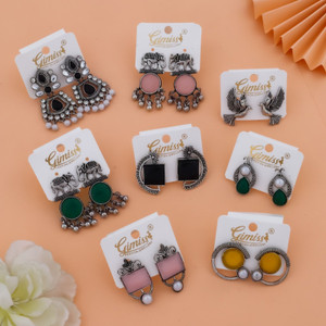 Gimiss Oxidized Silver Traditional Jhumka Earrings Combo Silver Earring Set