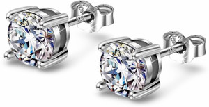 Jevher pure 925 Sterling silver Solitaire earring for girls, women and men dailywear Cubic Zirconia Sterling Silver Stud Earring