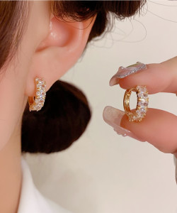 AKISON JEWELS Small Gold Diamond For Women Girls Elegant Fashion Korean Crystal, Diamond, Cubic Zirconia Alloy Earring Set, Hoop Earring