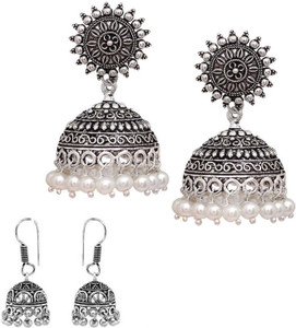 V L INTERNATIONAL Rajasthani Look Pearl Beads Oxidised Jhumki Earring Brass Jhumki Earring