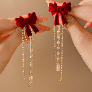 Celestique Red Bow Korean Drop and Dangler Earrings Alloy Drops & Danglers