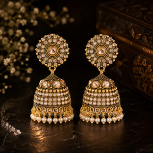 QUEEN CULTURE Kundan Pearl Jhumka Earrings for Women Brass Jhumki Earring