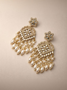Aarti international Royal Kundan Pearl Drop Earrings | Traditional Indian Bridal & Festive Earrings Crystal Alloy Chandbali Earring