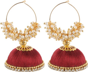 KRISHNA Twinkling Hoop Jhumkas Beads Silk Dori Jhumki Earring