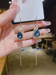 AKISON JEWELS Long Peacock Korean Earrings For Women Girls Trendy Western Fashion Earring Crystal, Diamond, Cubic Zirconia Alloy Earring Set, Drops & Danglers, Tassel Earring