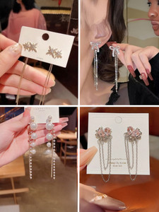 Jassa Combo of 4 Long Korean Earrings for Women & Girls | Tassel Designs Cubic Zirconia, Crystal Alloy, Stainless Steel Tassel Earring, Drops & Danglers