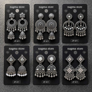 nagma store Pack Of 6 Oxidised Silver Jhumka Earrings Alloy Cuff Earring, Drops & Danglers, Earring Set, Hoop Earring, Huggie Earring, Jhumki Earring
