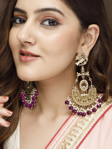 RUBANS 18K Gold Plated Cubic Zirconia Brass Chandbali Earring