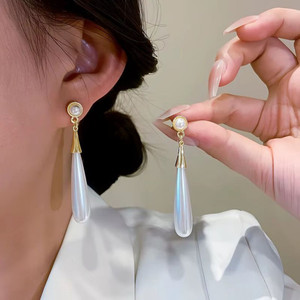 Ethonica French Long Pearl Earrings Pearl Alloy Clip-on Earring
