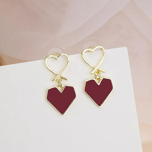 Glamshe Red Heart Gold Plated Korean Earrings for Girls & Women Alloy Drops & Danglers