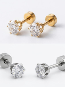 Anmol Bhagya Collection COMBO Of Golden And SIlver Round Small Crystal Stud for Men Alloy Stud Earring