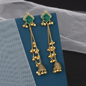 JEVRA kashmiri style gold plated long chain earrings Alloy Earring Set Crystal Alloy Drops & Danglers, Jhumki Earring