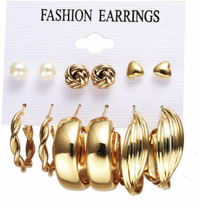 Exotique Western Modern Hoop & Stud Earring combo of 6 for women girls Alloy Hoop Earring, Stud Earring