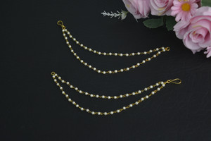 SHI Jewellery Traditional Kan Chain Gold Plated White pearl Ear Chain Pearl Brass Ear Thread