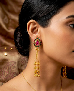 LOVESTONE Golden Kashmiri Jhumka Earrings for women Wedding Kashmiri Earrings Jhumki Girls Diamond Brass Drops & Danglers, Jhumki Earring