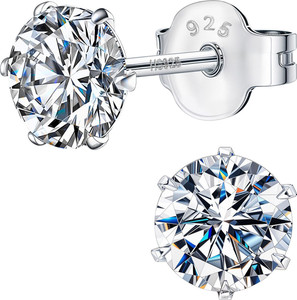 HighSpark Solitaire 5mm Stud Earrings 92.5 Sterling Silver Round Brilliant Cubic Zirconia Tops for Men, Women, Boys and Girls Zircon Sterling Silver Stud Earring