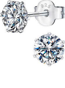HighSpark Solitaire 5mm Stud Earrings 92.5 Sterling Silver Round Brilliant Cubic Zirconia Tops for Men, Women, Boys and Girls Zircon Sterling Silver Stud Earring