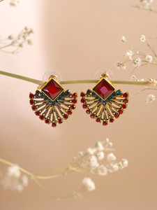 YELLOW CHIMES Red Studs Earrings For Women | Crystal Studded Women Earrings Crystal Brass Drops & Danglers