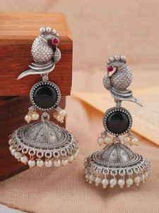 DANGAR ENTERPRISE Beautifull Unique Design Oxidised Silver Stone Alloy Stud Earring