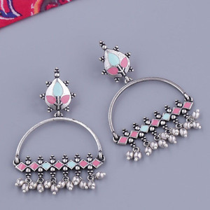 Voylla Bagh E Fiza Enamel Embellished Brass Earrings Brass Drops & Danglers