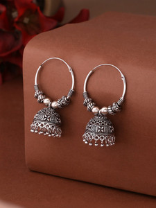 NVR German Silver Oxidised Handcrafted Boho Chic instagram ready Brass Jhumki Earring