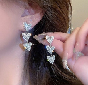 AKISON JEWELS Heart Zircon Long Korean Earrings For Women Girls Western Fashion Earring Diamond, Cubic Zirconia, Crystal Alloy Earring Set, Drops & Danglers, Tassel Earring