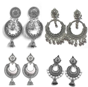 Aadvik Collections Pack of 4 Antique Oxidised Jhumka Earrings | Lightweight & Trendy Alloy Jhumki Earring