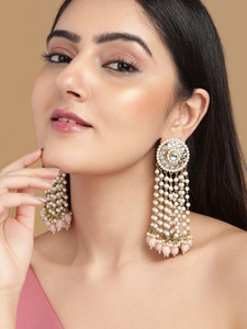 RUBANS Rubans Gold Plated Handcrafted Kundan & Pink Beads Drop s Brass Drops & Danglers