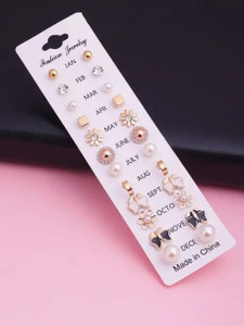 Balasundri 12Pair Different Style EarStud Earring Casual/Office Wear Earring Tops for Girls Crystal, Pearl Alloy Stud Earring, Rhinestone Studs, Earring Set