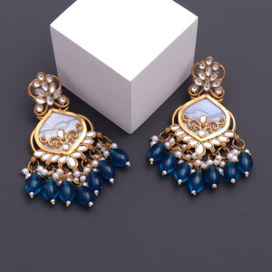 BELWICK Traditional Gold Plated White Pearl Kundan Chandbali Earring for Women Beads Alloy Chandbali Earring, Clip-on Earring