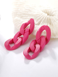 Unwind by Yellow Chimes Dark Pink Color Glamourous Chain Designed Earring Alloy Drops & Danglers