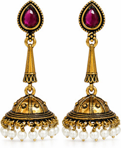 Gehna by pb oxidised gold plated jhumka with purple stone and pearl hangings for women Ruby Brass Drops & Danglers