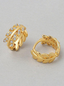 YELLOW CHIMES Gold Tone Cystal Leaflet Designed Hinged Tube Hoop Crystal Metal Hoop Earring
