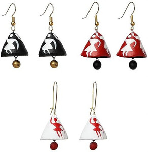 Le bijouxistic Terracotta Earrings For Girls Women | Handmade Earrings | 3 Set Balck White Terracotta Earring Set