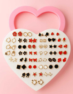 MNT STORE Trendy Heart Shape Box 36 Pair Cute Stud Earrings Set for Girls & Women Agate Plastic Earring Set